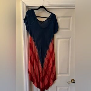 Red and blue tie dye dress